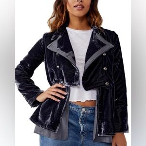 NWT Free People Crushed Velvet Military Style Faye Moto Jacket Size Small